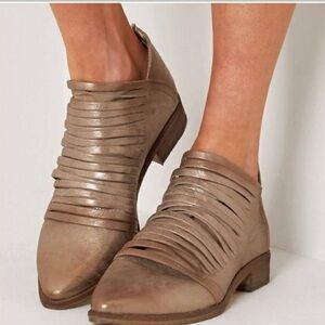 tan leather, open, strappy booties